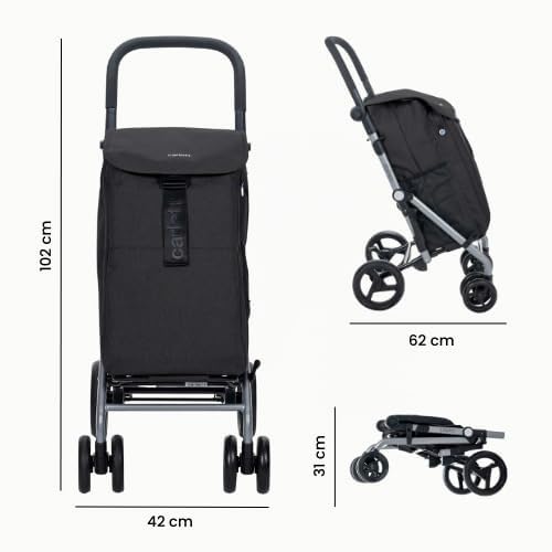 Carlett – Classic Duo | Faltbarer Einkaufswagen mit Gratis-Haken | Robuster Einkaufswagen | 4 Räder