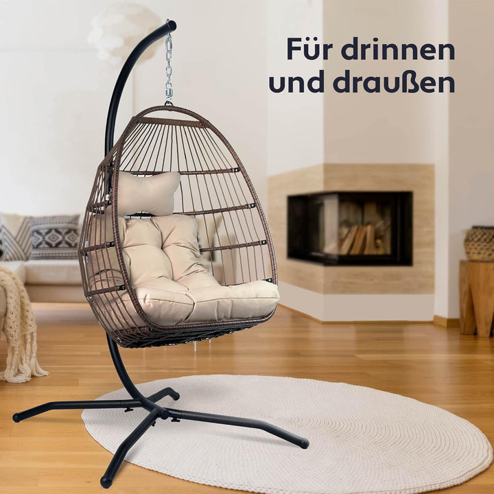 VITA5 Hängesessel mit Gestell - Bequemer Hängekorb Sessel - Rattan Hängesessel Outdoor und Indoor -
