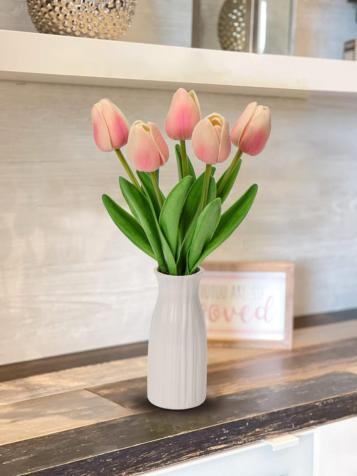 Kunstblumen Künstliche Tulpen Blumen Wie Echt Real Touch Tulpen, Höhe 30 cm, mit Vase aus Keramik, D