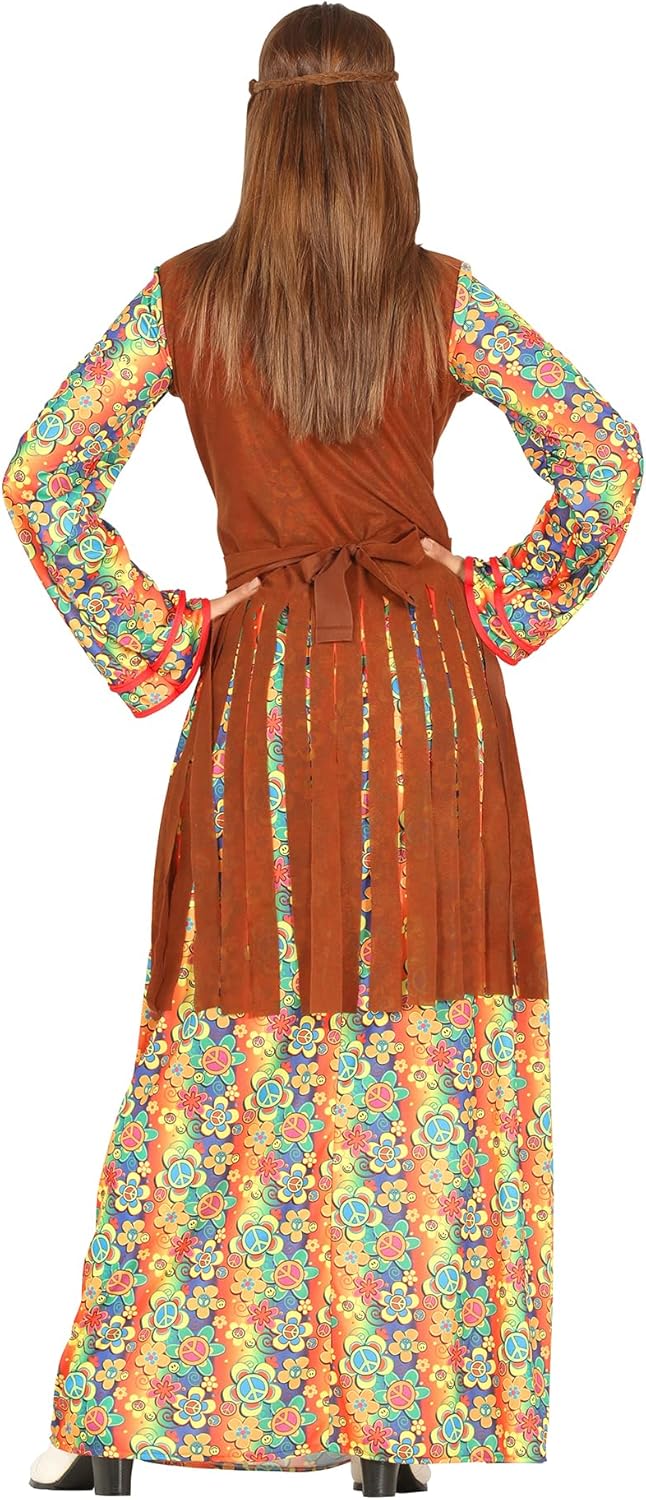 FIESTAS GUIRCA | Damen Hippie Kostüm - Kleid und Weste - 60er Jahre, Retro und Boho Stil für Kostümp