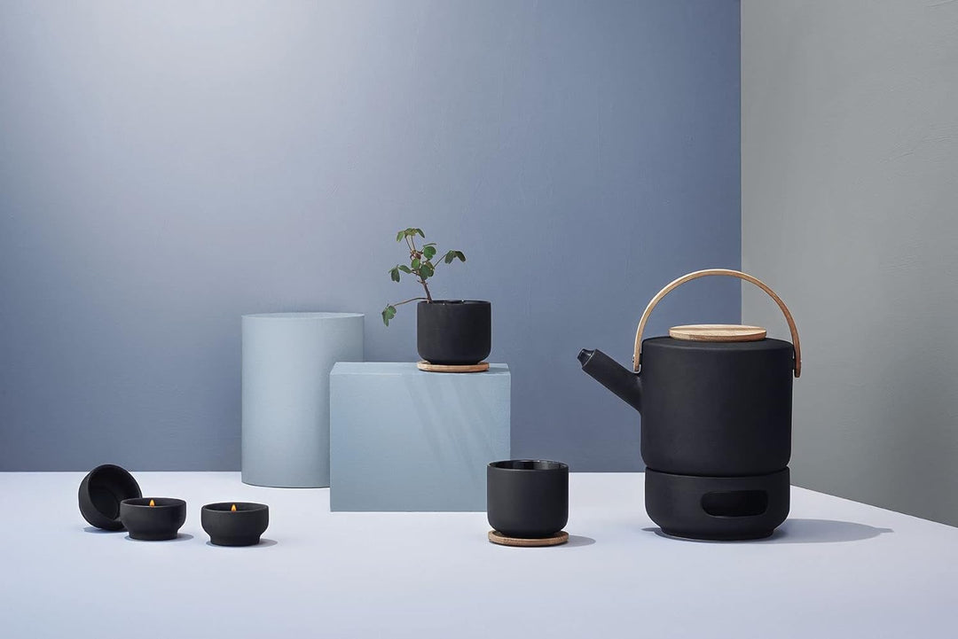 Stelton Theo Stövchen aus Stein, für Teelichter, schwarz, Nordic Design Stövchen Schwarz, Stövchen S