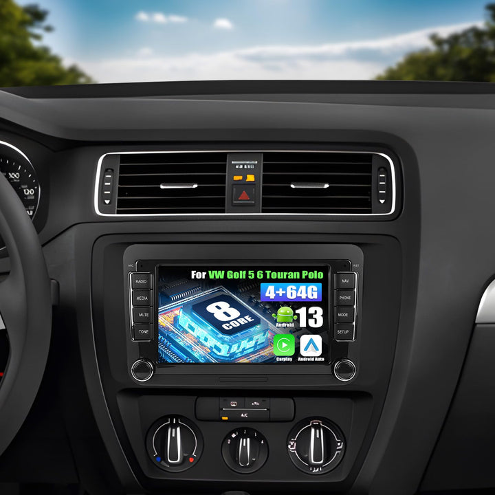 CAMECHO 8-Core 4+64G Android 13 Carplay/Android Auto/DSP Autoradio für VW Golf 5 6 Touran Polo, 7 Zo