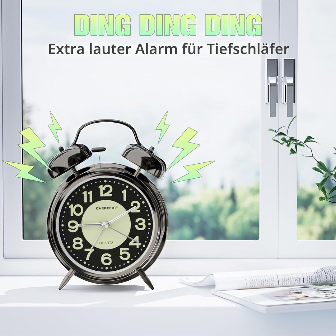 CHEREEKI Wecker Analog Retro mit Hintergrundbeleuchtung und Leuchtzifferblatt Wecker Laut für Tiefsc