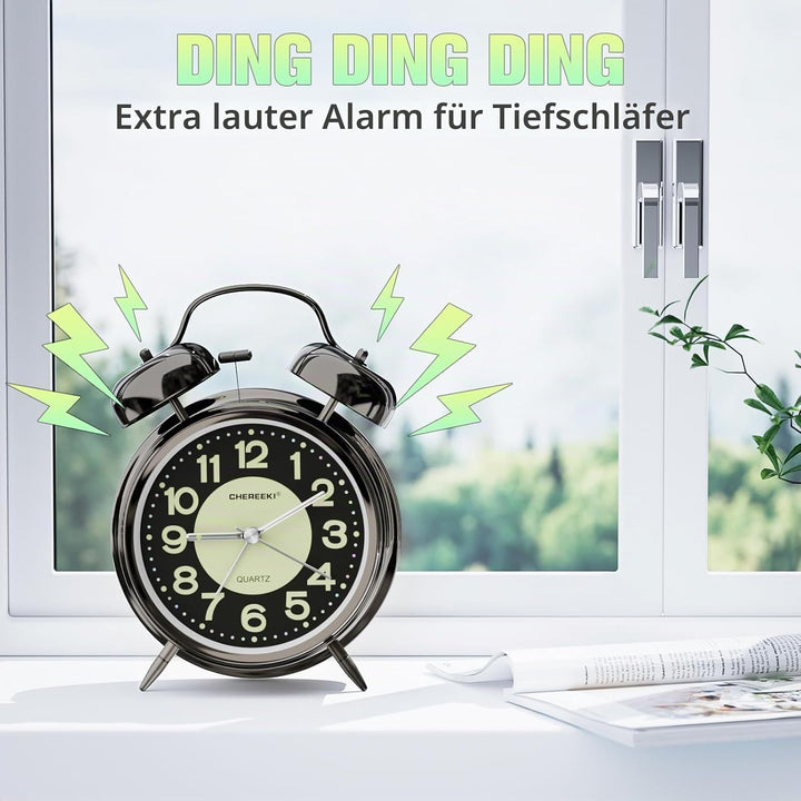 CHEREEKI Wecker Analog Retro mit Hintergrundbeleuchtung und Leuchtzifferblatt Wecker Laut für Tiefsc