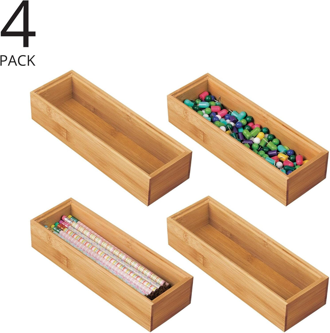 mDesgn 4er-Set Aufbewahrungsbox für Schreibtisch und Schublade – rechteckige Schubladenbox aus Bambu