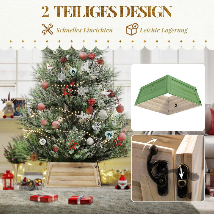 HOMCOM Weihnachtsbaumrock 65 x 65 cm Weihnachtsbaum Kragen aus Tannenholz, Weihnachtsbaumkorb für Pa
