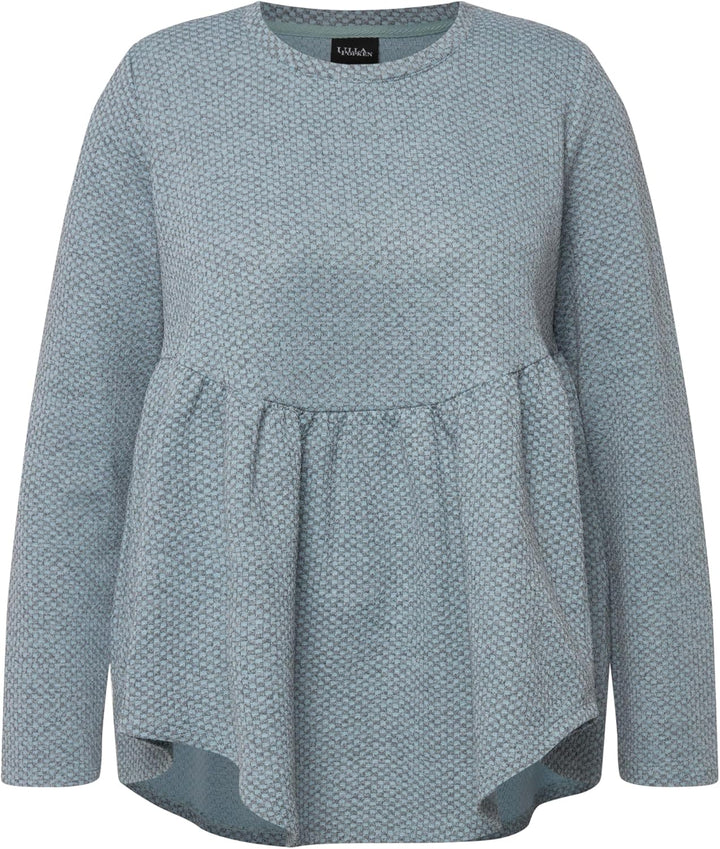 Ulla Popken Damen Struktursweatshirt mit Volant, A-line T-Shirt 50-52 Blau, 50-52 Blau