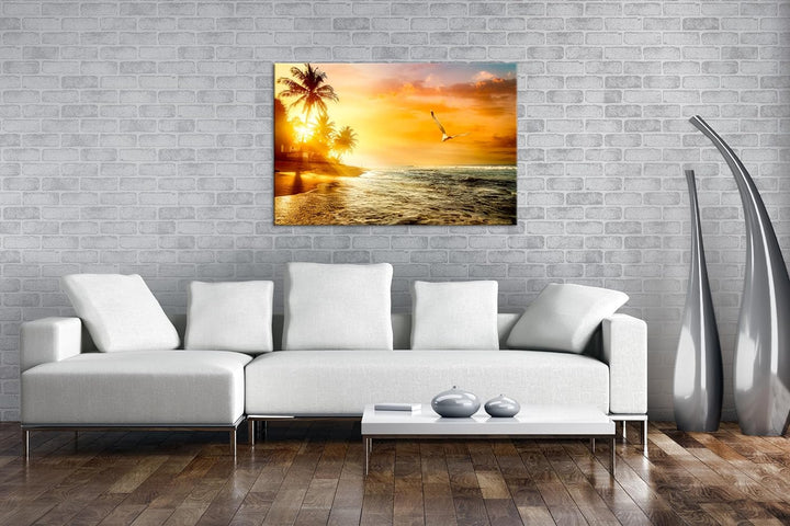 Sonnenaufgang über dem Meer Format: 80x60 cm als Leinwandbild, Motiv fertig gerahmt auf Echtholzrahm