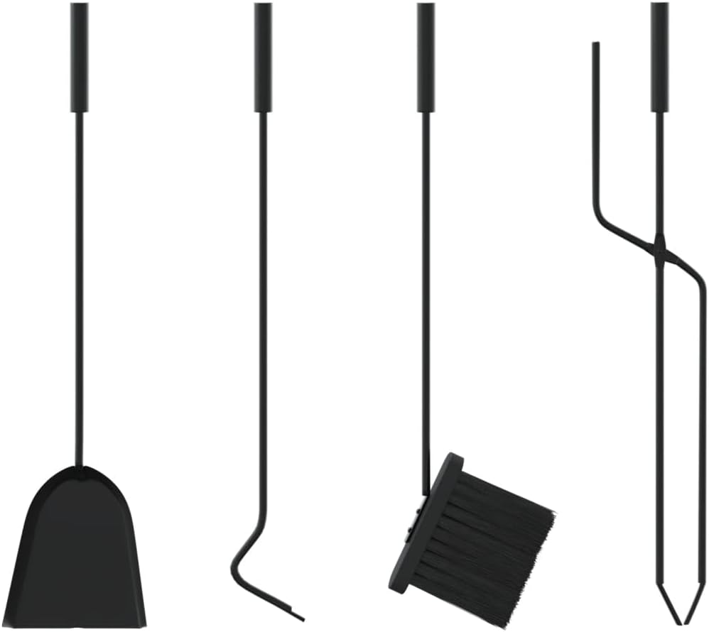 Kaminbesteck-Set 23 x 15 x 66 cm aus Stahl mit 5 Teilen für sichere Holzfeuerstellen, inklusive Schü