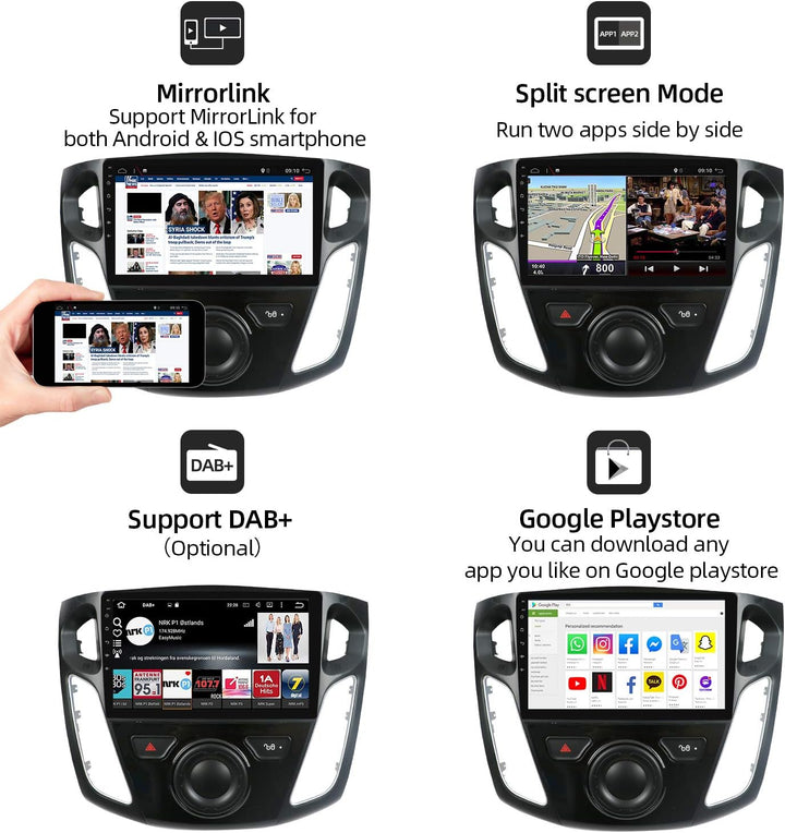 PX6 Autoradio Android 12 Passt für Ford Focus (2012-2017) - 4G+64G - Rückfahrkamera + Canbus - IPS 9