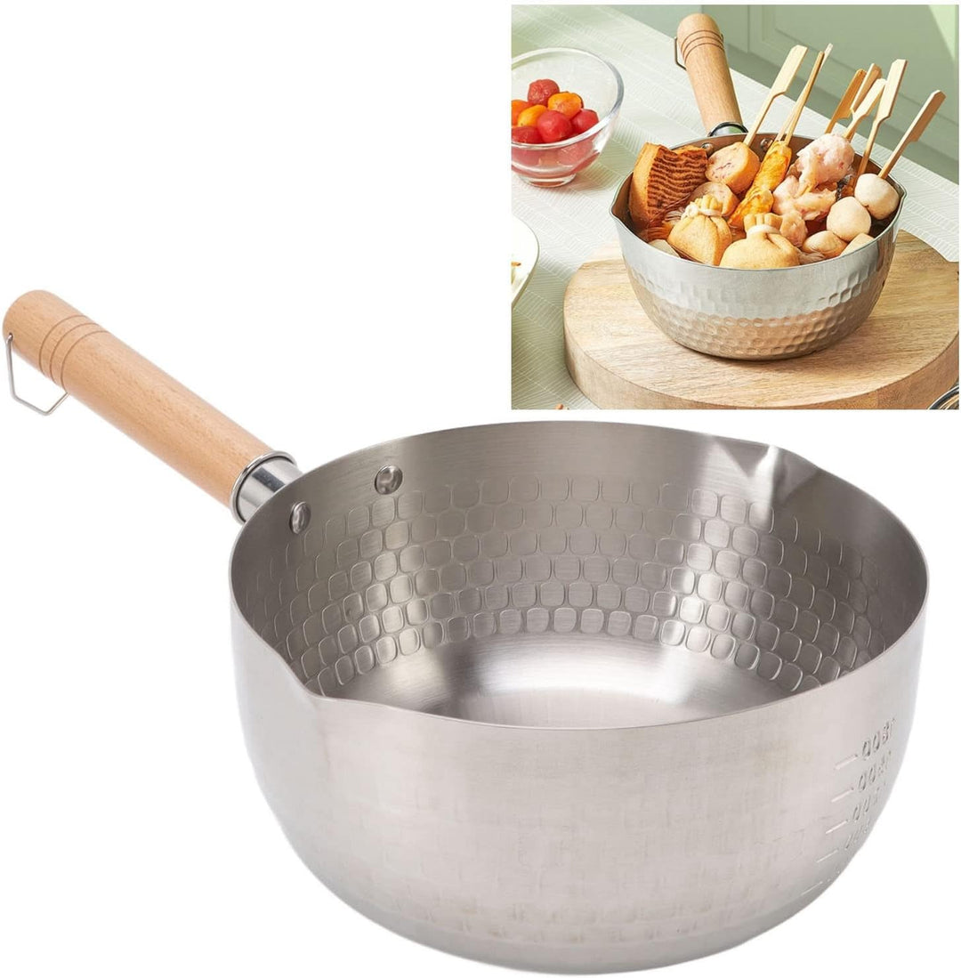 20 cm Kochtopf Milchtopf aus Edelstahl, Antihaftbeschichtet, Japanischer Stil mit Holzgriff, zum Koc