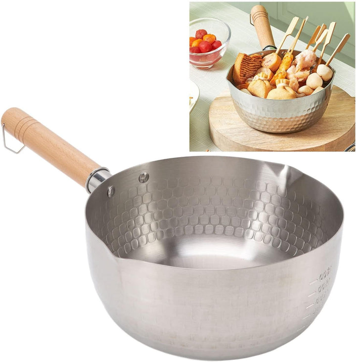 20 cm Kochtopf Milchtopf aus Edelstahl, Antihaftbeschichtet, Japanischer Stil mit Holzgriff, zum Koc