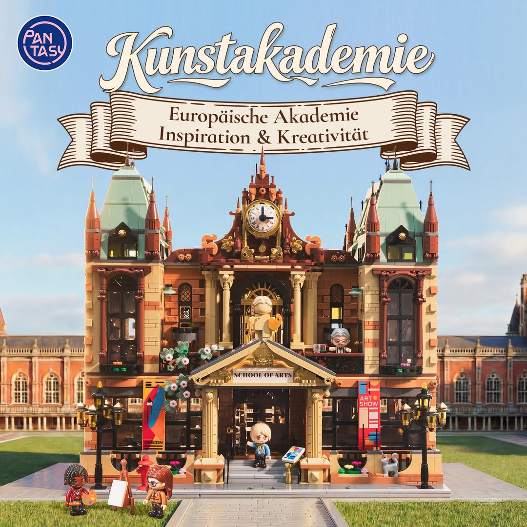 PANTASY Kunstakademie Klemmbaustein Set, Europäisches Architekturmodell mit Dreistöckigem Innenraum,