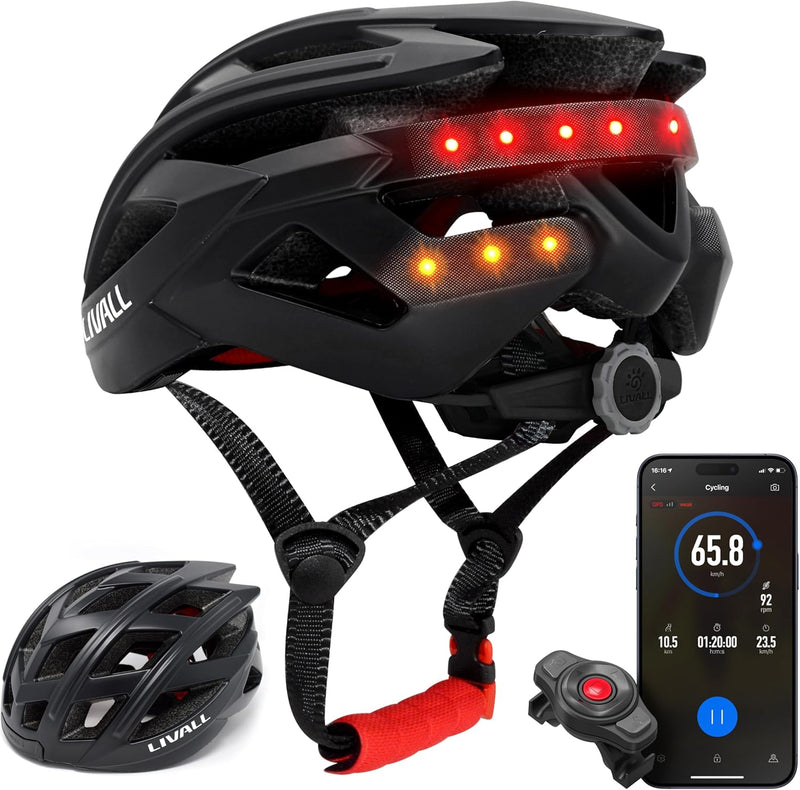 Livall BH60SEPLUS 2018 Smart-Bike-Bluetooth-Helm mit kabelloser Lenkerfernbedienung, Schwarz