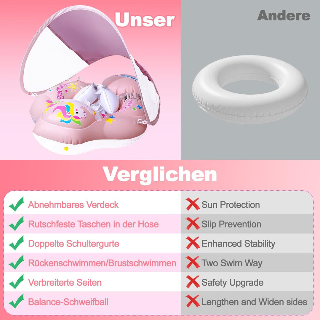 Schwimmsessel für Kinder mit Sonnendach - Schwimmdübel für Kleinkinder im Alter von 6-36 Monaten mit