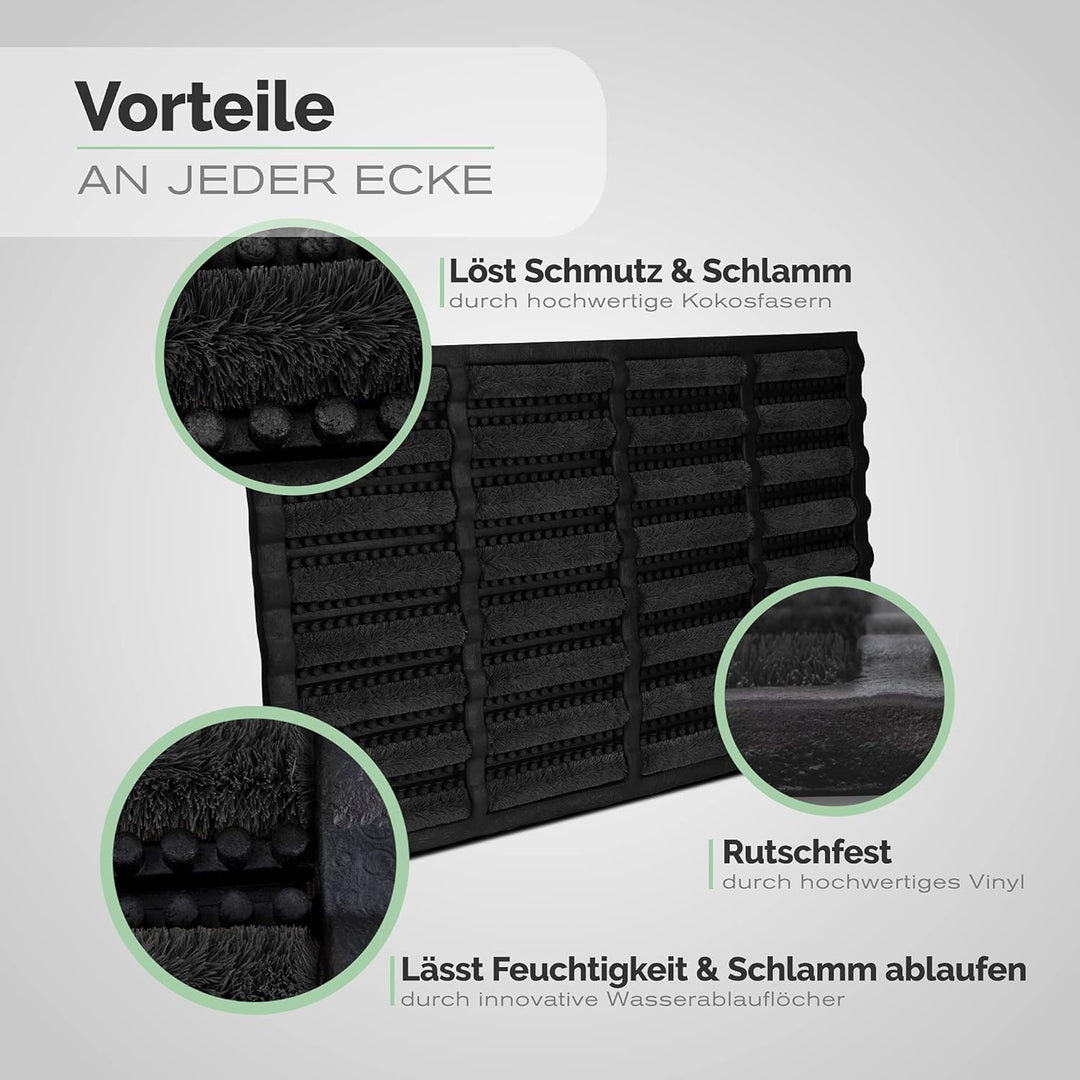 Entrando Fussabtreter Gummi Kokos Schwarz 45x75 cm – robuste Schmutzmatte aussen für Terrasse, Werks