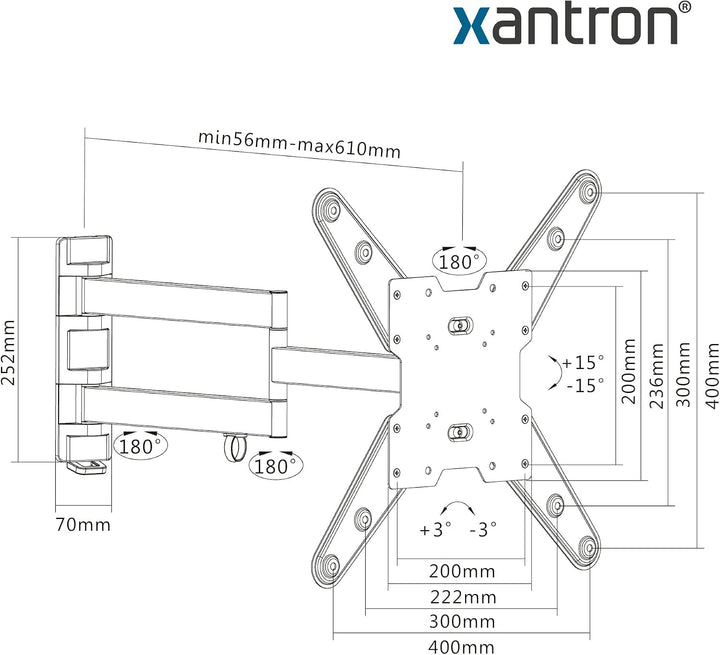Xantron® PRO-FM400 Wandhalterung Fernseher Schwenkbar Neigbar Drehbar / 23-55 Zoll TV Halterung/TV W