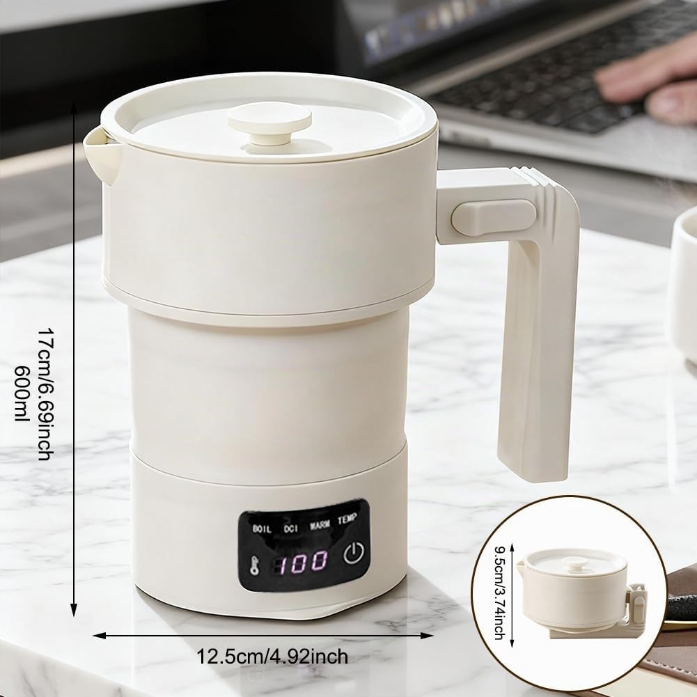 Klein Faltbarer Wasserkocher 0.6L - Camping Wasserkocher Faltbar,Reisewasserkocher Faltbar mit Schut