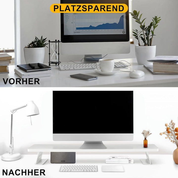 80x23.5cm Bildschirmerhöhung für 2 Monitore, Monitorständer Schreibtisch Holz für Computer, TV, Lapt