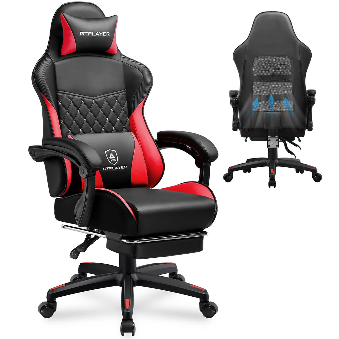 GTPLAYER Gaming Stuhl, Gaming Chair, Ergonomischer Höhenverstellbarer Bürostuhl, Zweckmässig für Win