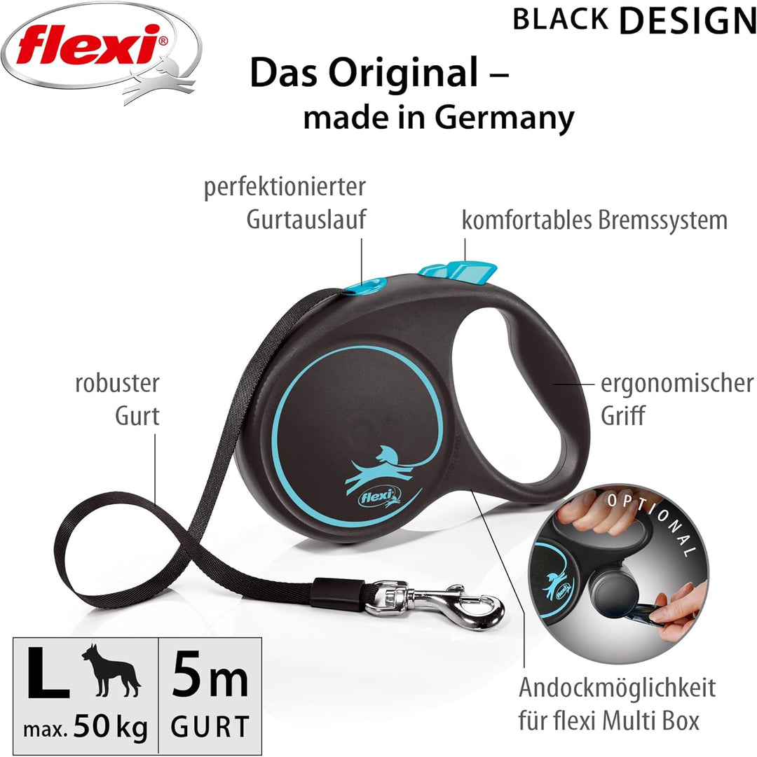 flexi Rollleine Design - Schwarz/Blau, Large L: 5m (max. 50kg), L: 5m (max. 50kg)