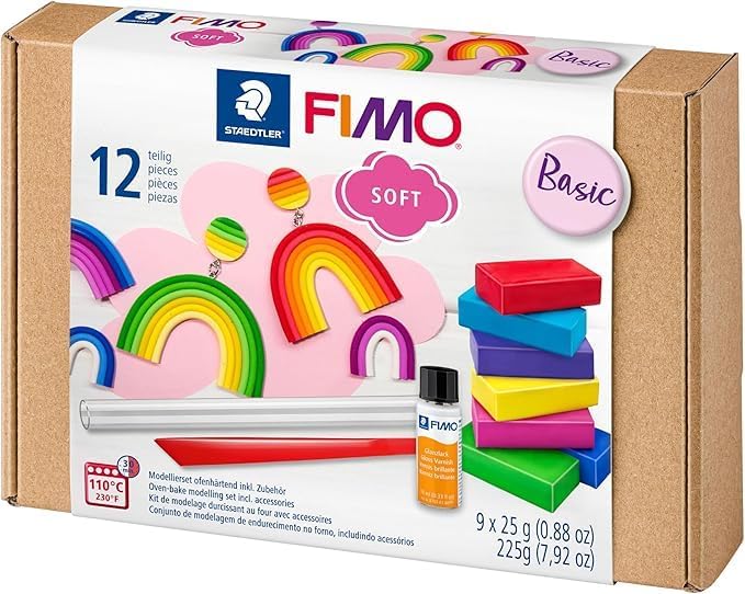 STAEDTLER FIMO soft Basic-Set mit 9 Halbblöcken à 25 g (Sortiert, Komplettset) Sortiert 9 Stück, Sor
