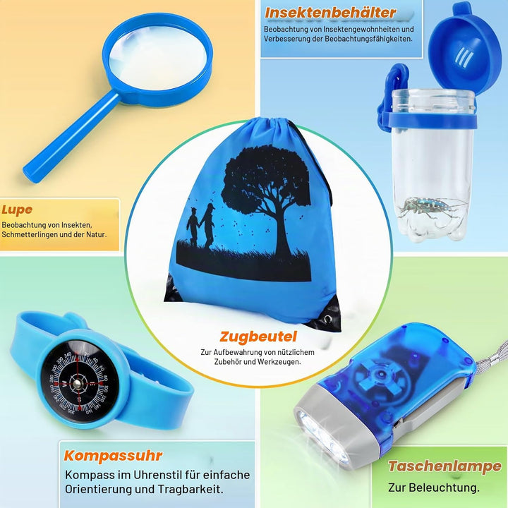 YOPINSAND Forscherset für Kinder, Exploration Spielzeug mit Weste, Hut, Rucksack und Kindern Ferngla