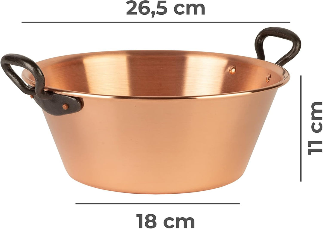 Kupfer Induktion Marmeladentopf Ø 26,5 cm, 3 Liter | Griffe aus Gusseisen | Kupfertopf zum Kochen vo