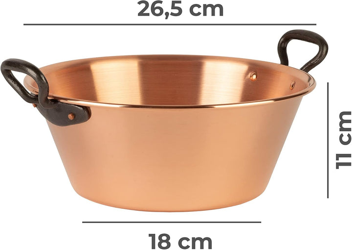 Kupfer Induktion Marmeladentopf Ø 26,5 cm, 3 Liter | Griffe aus Gusseisen | Kupfertopf zum Kochen vo