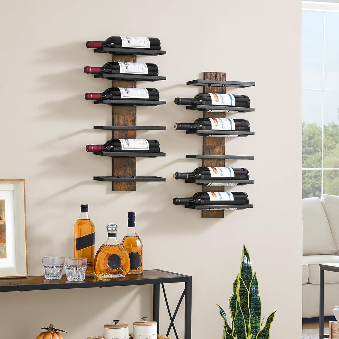 Hoctieon Weinregal Wand, Flaschenregal mit 6 Ebenen 2 Set, Holz Weinregal Hängend Weinflaschenregale