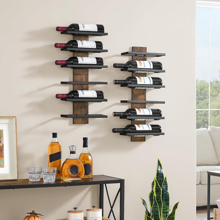 Hoctieon Weinregal Wand, Flaschenregal mit 6 Ebenen 2 Set, Holz Weinregal Hängend Weinflaschenregale