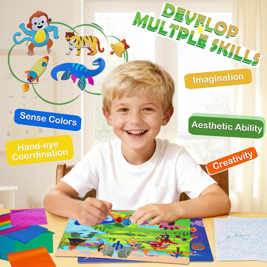 URMYWO Folienspass Kinder, Dinosaurier und Weltraum Foil Art FüR Kinder,Bastelsets FüR MäDchen Junge