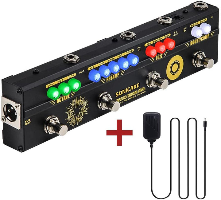 SONICAKE Multi Effektpedal Bass preamp Vorverstärker DI Box Multi Effektpedal mit Compressor Boost F