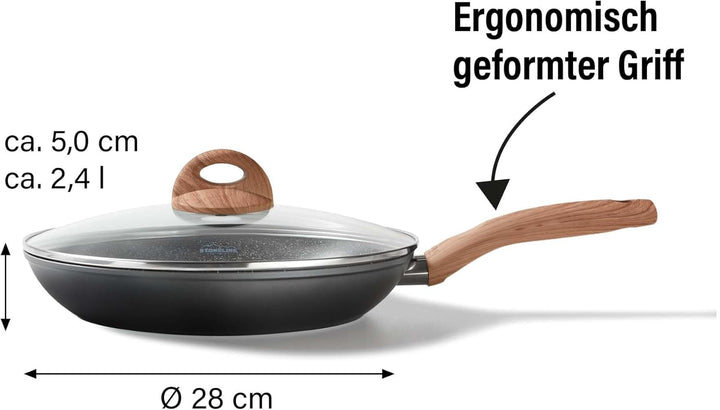 STONELINE Ceramic Grosse Keramik Bratpfanne mit Deckel 28 cm Keramikpfanne Induktion Antihaft Pfanne