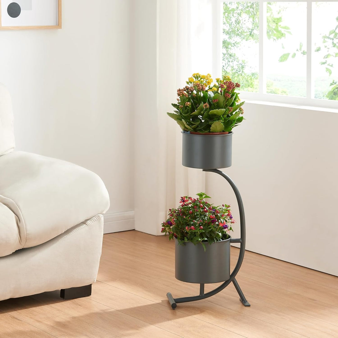 [en.casa] Blumenständer Almelo Blumentopfständer in Halbmondform Blumentopfregal mit 2 Pflanztöpfen