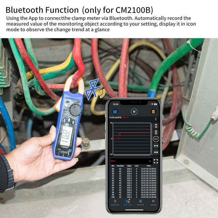OWON CM2100B Digital Zangenmessgerät Bluetooth Automatische Bereichswahl 20000 Zählungen AC/DC-Wider