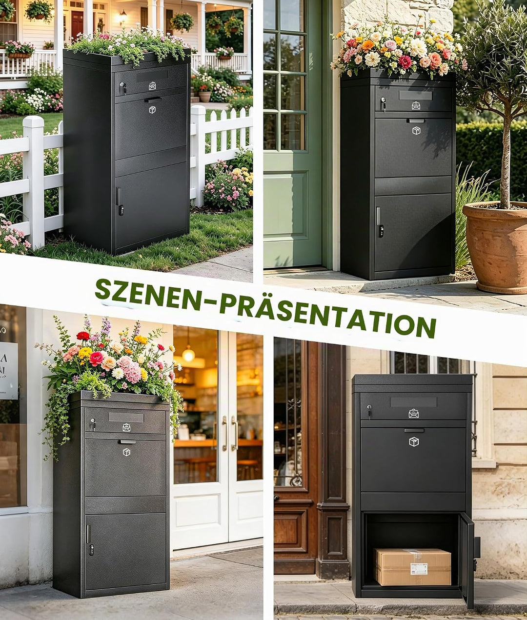 Briefkasten Paketbox mit Pflanzdach, Paketbriefkasten mit Zahlenschloss, Automobilstahl Pulverbeschi