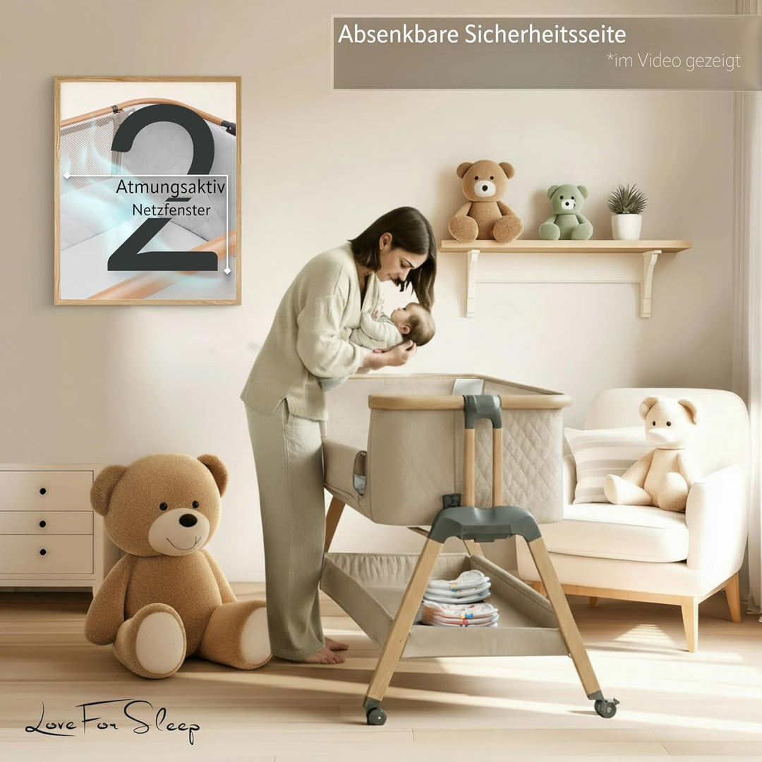 SnooBee Babybett Beistellbett Baby &amp; Co-Sleeper – Höhenverstellbares Babybett mit Matratze, Rollen m
