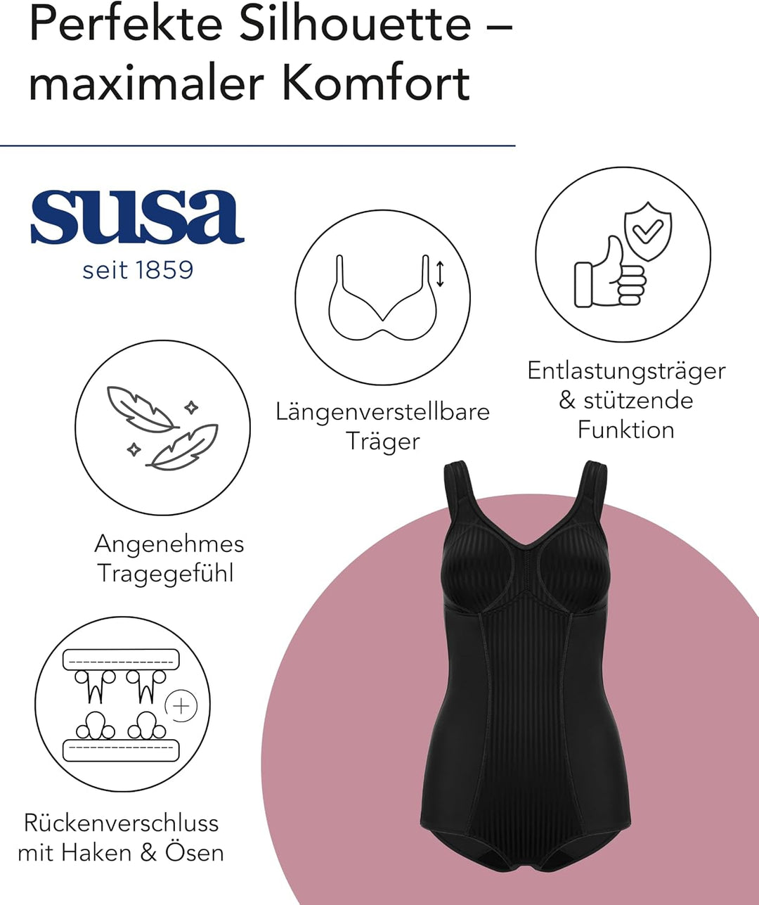 SUSA Body ohne Bügel Cremana / Body Shapewear Damen stark formend / Frauen Mieder / Softer Bodysuit