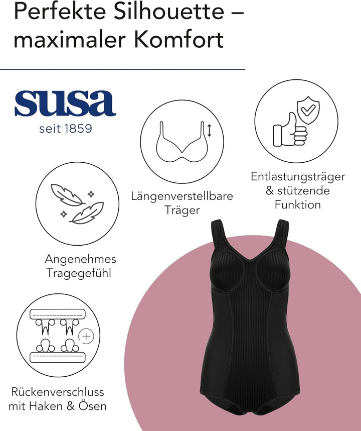 SUSA Body ohne Bügel Cremana / Body Shapewear Damen stark formend / Frauen Mieder / Softer Bodysuit