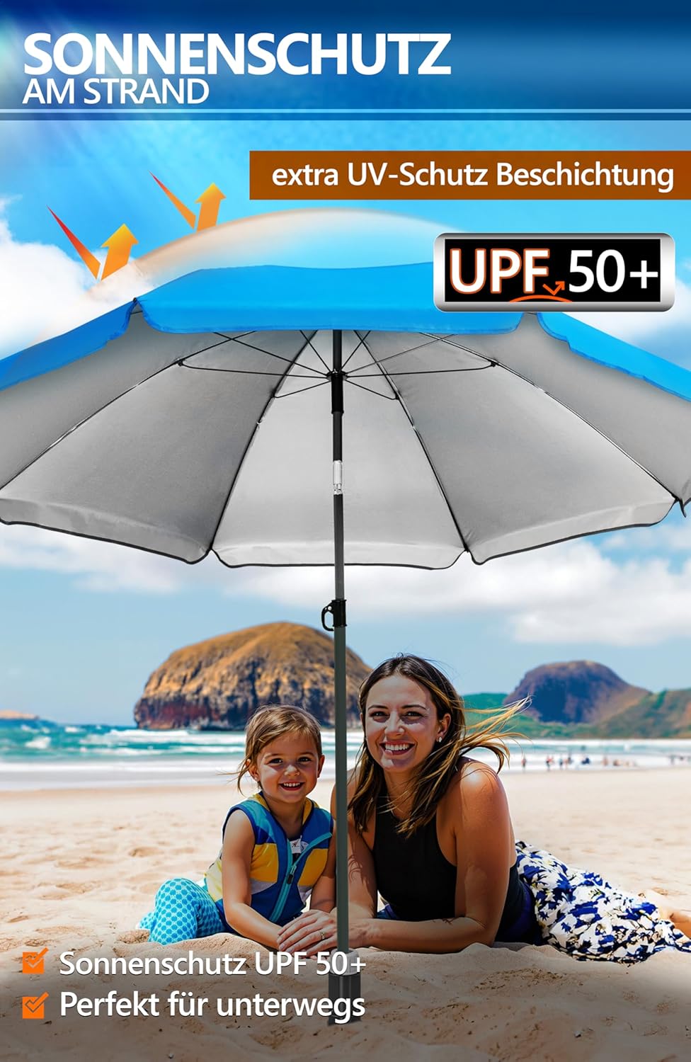4smile Sonnenschirm Strand SunnyJoy Ø 180 cm, 3er Set - Strandschirm mit UV Schutz 50+, inkl. Sonnen