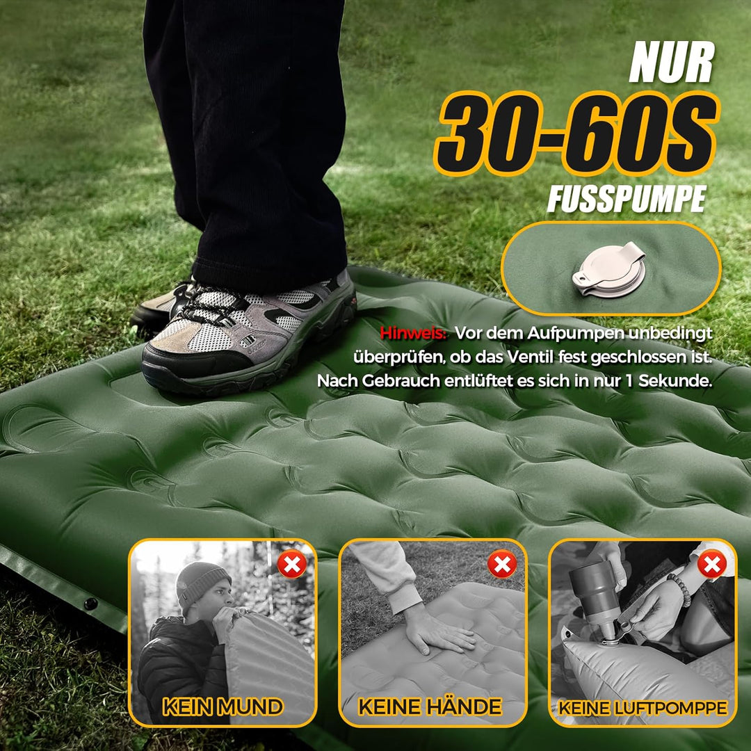 NAPASA Isomatte Camping, 14CM Verdicktes Aufblasbare Matratze mit Eingebauter Fusspresse Pumpe & Kis