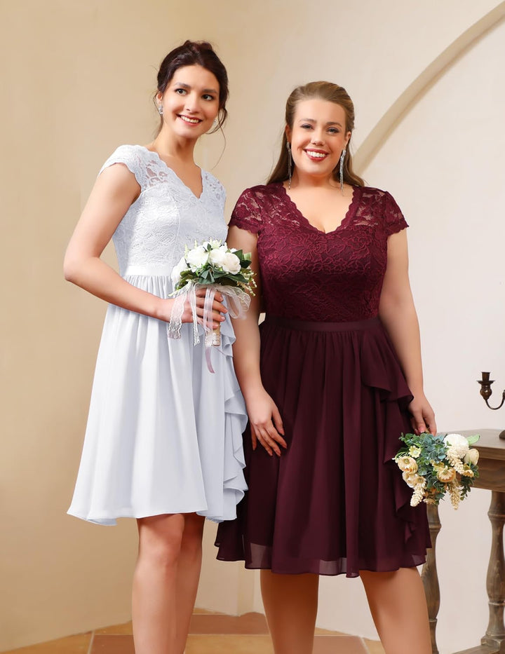 Wedtrend Cocktailkleid Damen Knielang Abendkleid Elegant für Hochzeit Elegant A Linie Rüschenkleid,