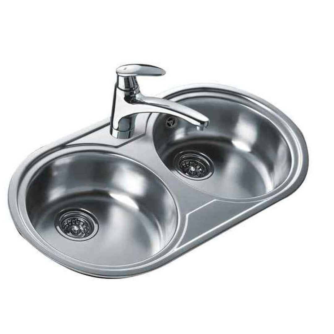 FREGADERO DR-80 2C Fregadero inox 2 cubetas redondas, 140mm, Mueble 80