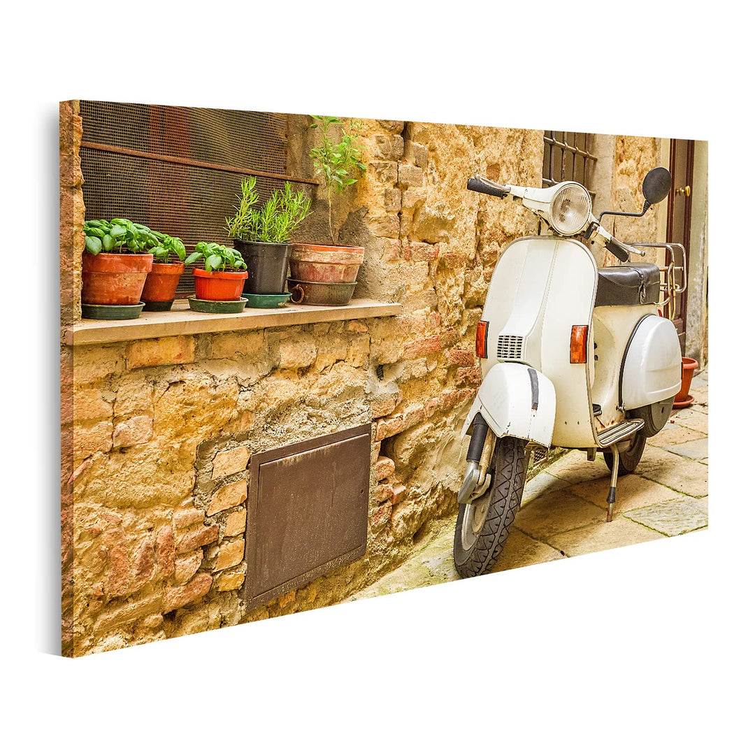 islandburner Bild auf Leinwand Vintage Szene Mit Vespa Auf Alter Strasse Rustikal Bilder Wandbilder