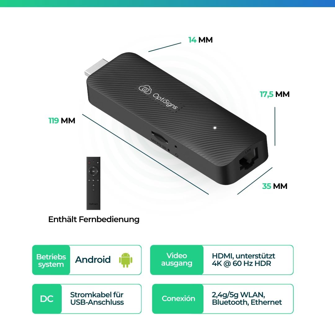 OptiSigns Android Stick Digital Signage Player - EU Stecker