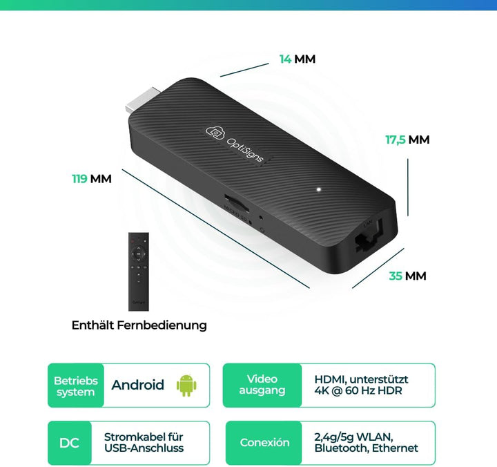 OptiSigns Android Stick Digital Signage Player - EU Stecker