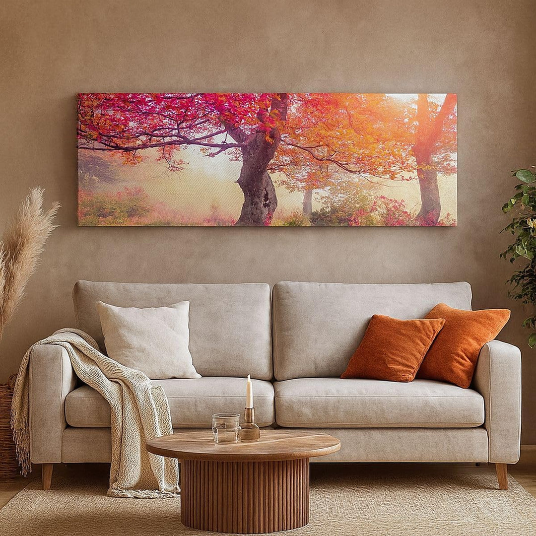 Wandbilder Dekoration Wohnzimmer Baum Natur Wiese Panorama Bilder auf Leinwand 120x50cm Leinwandbild