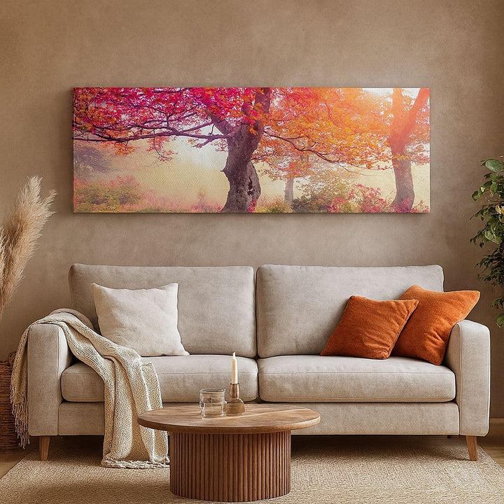 Wandbilder Dekoration Wohnzimmer Baum Natur Wiese Panorama Bilder auf Leinwand 120x50cm Leinwandbild