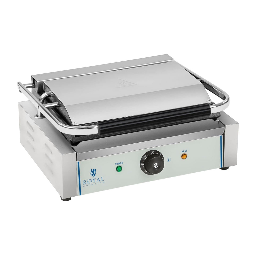 Royal Catering - RCKG-2200 - Elektro-Kontaktgrill - 2200 Watt Leistung - Grillplatte unten glatt, ob